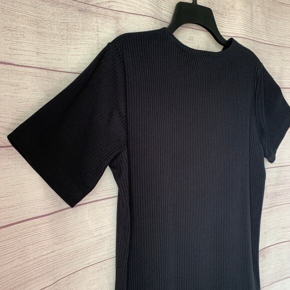 Links Vintage Black Ribbed Embroidered Daisy Flower Shirt Short Sleeve Size S - Picture 16 of 16